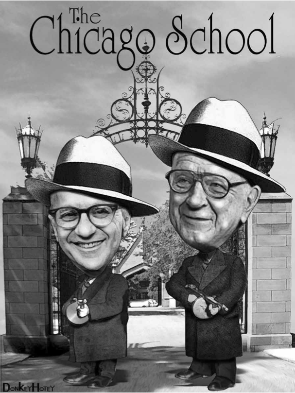 Milton Friedman and Arnold Harberger welcome the boys to class at the Chicago school of Economics. https://www.flickr.com/photos/donkeyhotey/4396155916/ https://creativecommons.org/licenses/by-sa/2.0/